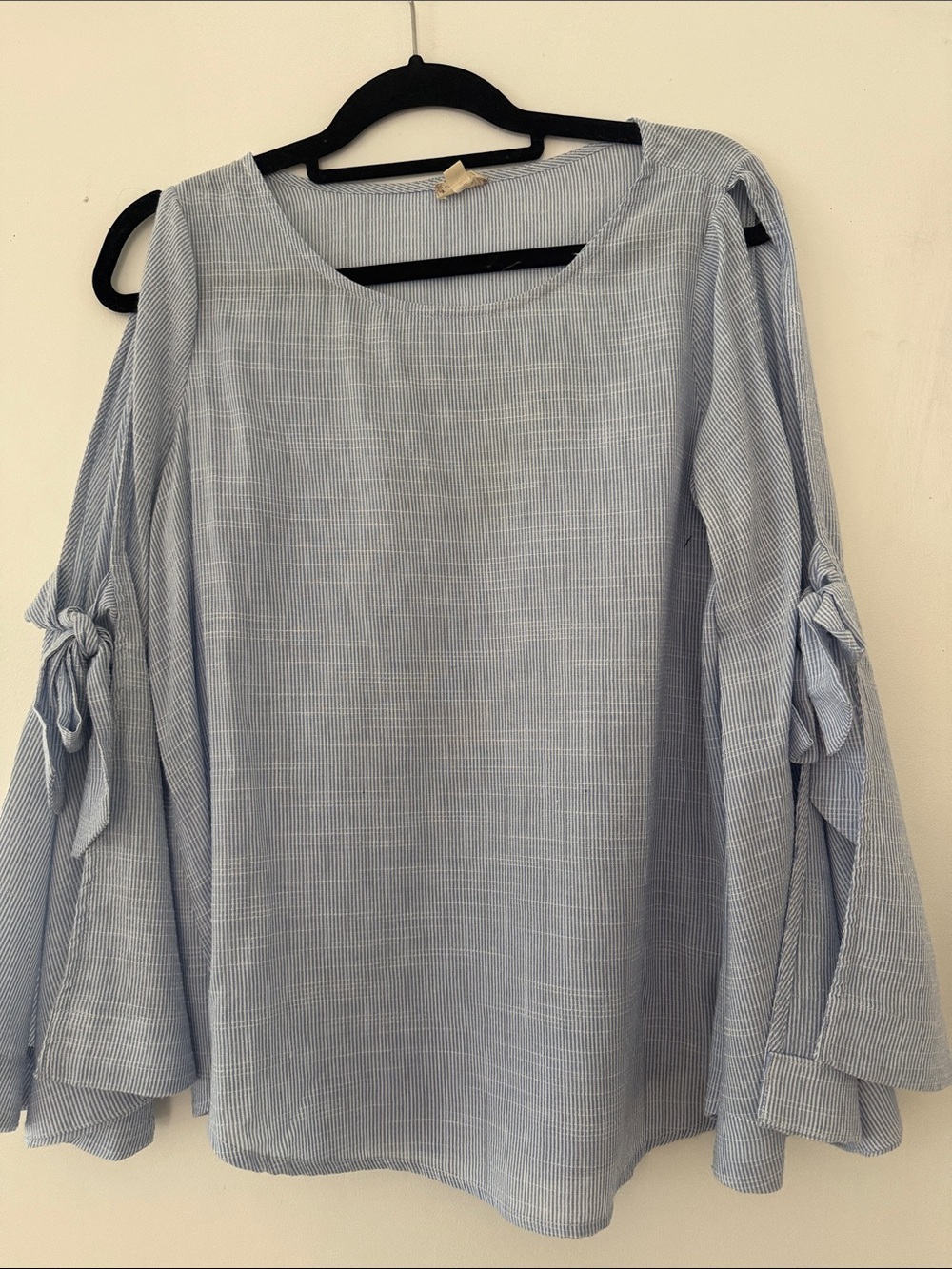 Hem & Thread Light Blue Tie-Sleeve Blouse
